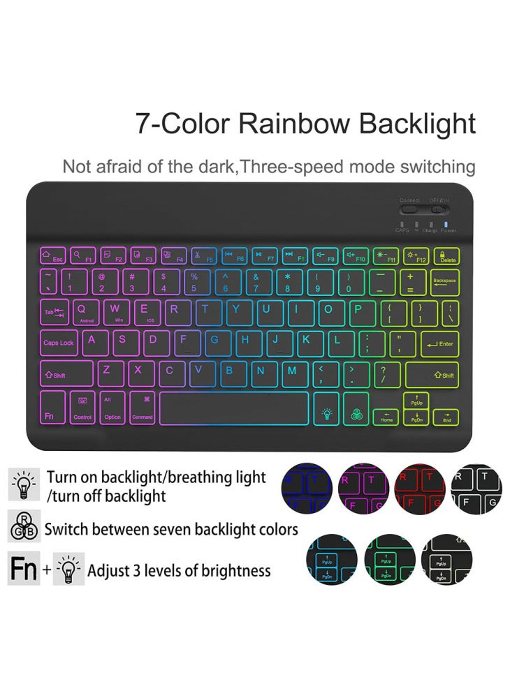RGB-1029D Bluetooth-compatible Keyboard Case for iPad 10.2 (2021)/(2020)/(2019)/iPad Air 10.5 inch (2019)/Pro 10.5-inch (2017) Leather Cover - Watermelon Red - Image 5